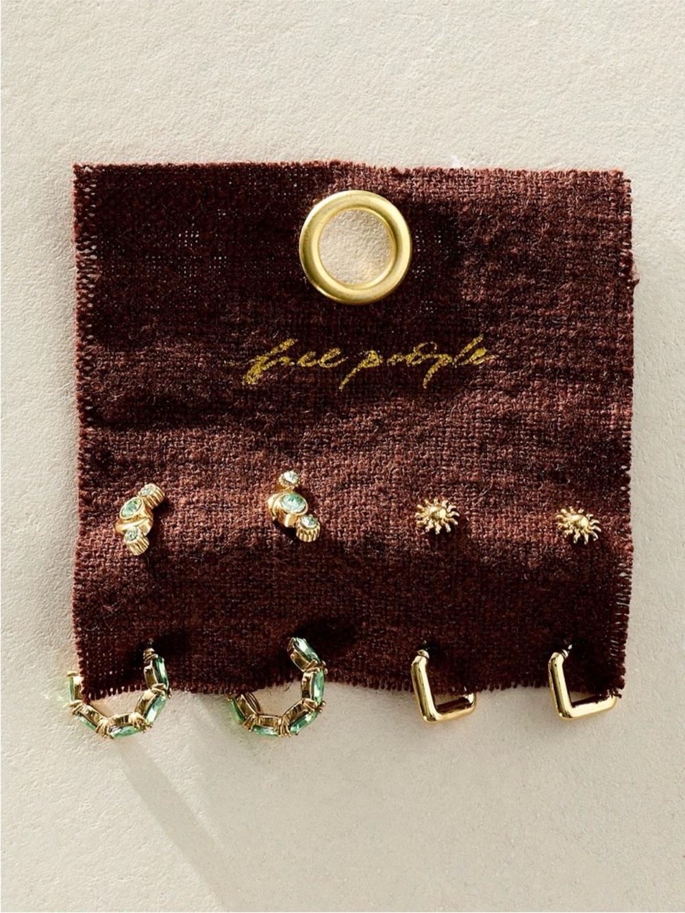 Free People stardust waterproof Gold-Tone Earrings with Green Crystal Accents